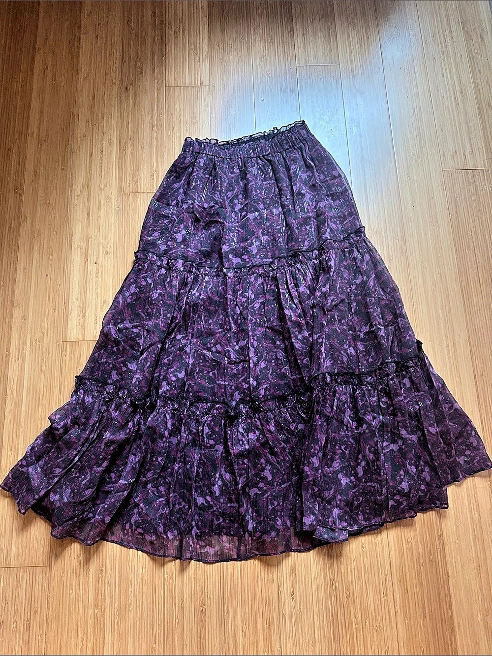 the westside collection Tiered Floral Maxi Skirt in Purple & Black Size XS